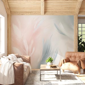 Feather Pattern Wallpaper , Wallpaper in Pastel Tones , Living and Bedroom Wallpaper , Modern Wallpaper , Feather Inspired Wall Art