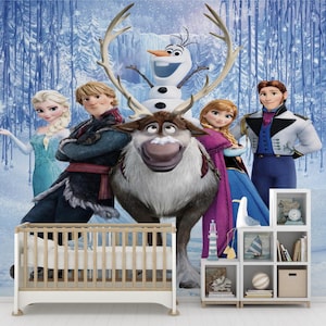 Behang Elsa en Anna, Frozen Wallpaper, Peel-and-Stick-muurschildering kinderkamer, Cartoon Wallpaper, Behang Elsa en Friends, Babycadeaus