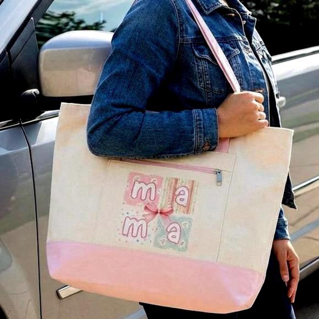 Mama Canvas Tote Bag With Zipper, Floral Patchwork Diaper Bag
