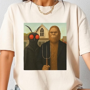 American Gothic Mothman Shirt, Cryptid tshirt, Cryptidcore aesthetic, Dark Weird Stuff, Gothic clothes, Bigfoot tee, Weirdcore gift