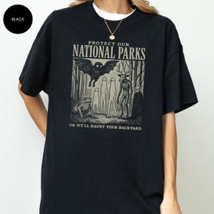 Mothman Shirt, Cryptid tshirt, Cryptidcore Wendigo tee, Weirdcore Vampire gifts, Folk Horror Clothing, Alt National Park tee Black