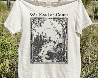 We read at dawn tshirt, Bookish Funny Frog Reading Shirt, Weirdcore Medieval Sweatshirt, Weird English Teacher Shirt, Adult Librarian tee