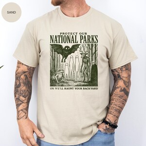 Mothman Shirt, Cryptid tshirt, Cryptidcore Wendigo tee, Weirdcore Vampire gifts, Folk Horror Clothing, Alt National Park tee Sand