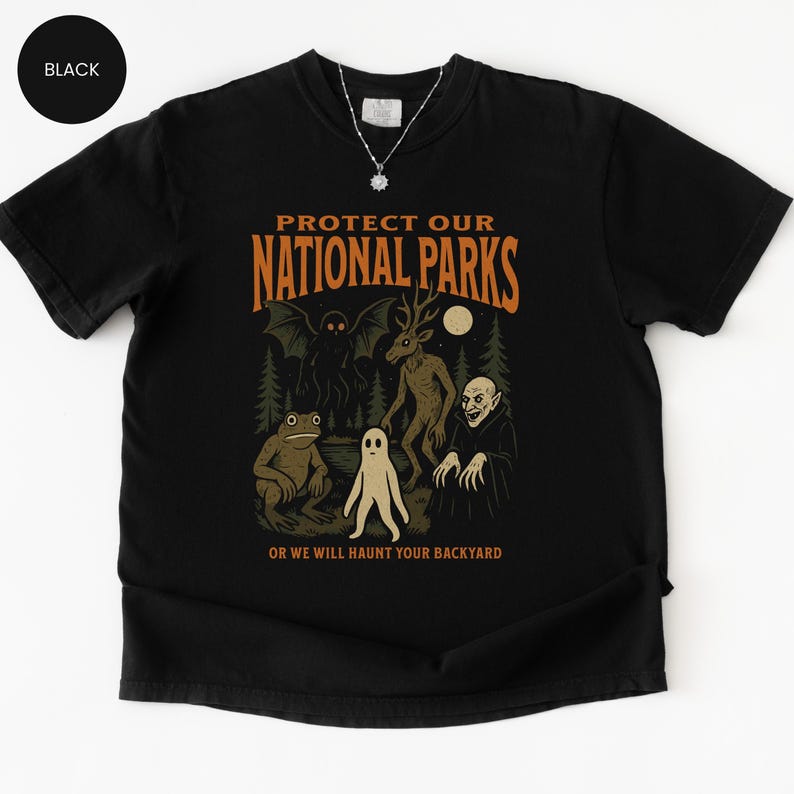 Mothman Shirt, Cryptid tshirt, Cryptidcore aesthetic, Wendigo tee, Weirdcore Vampire gifts, Folk Horror Clothing, Alt National Park Shirts Black