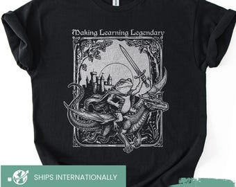 Making learning legendary tee, Bookish Funny Frog Dragon Shirt, Weirdcore Medieval Sweatshirt, Weird Teacher Shirt, Adult Librarian tee