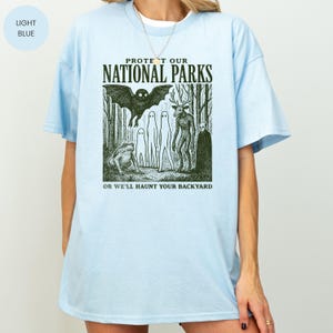 Mothman Shirt, Cryptid tshirt, Cryptidcore Wendigo tee, Weirdcore Vampire gifts, Folk Horror Clothing, Alt National Park tee Light Blue