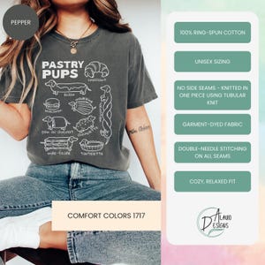 Comfort Colors® Pastry Pups tee, Funny Dachshund Shirt, Daschund t-shirts, French Baking Sweatshirt, Foodie gift for weiner dog mom zdjęcie 5