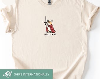 Huzzah Funny Medieval Corgi Shirt, Corgi Knight Sweatshirt, Unisex tee, gift for dog mom
