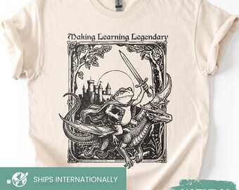 Making learning legendary tee, Bookish Funny Frog Dragon Shirt, Weirdcore Medieval Sweatshirt, Weird Teacher Shirt, Adult Librarian tee