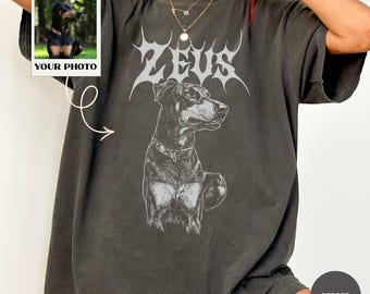Gothic Custom Pet Photo Shirt, Personalized dog mom sweatshirt, Pet loss gift, Death metal Dog portrait shirt, Alt dog cat graphic tee