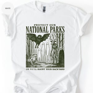 Mothman Shirt, Cryptid tshirt, Cryptidcore Wendigo tee, Weirdcore Vampire gifts, Folk Horror Clothing, Alt National Park tee White