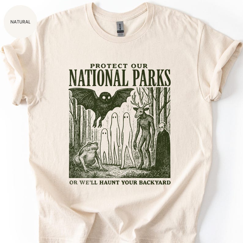 Mothman Shirt, Cryptid tshirt, Cryptidcore Wendigo tee, Weirdcore Vampire gifts, Folk Horror Clothing, Alt National Park tee Natural