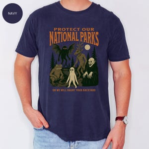 Mothman Shirt, Cryptid tshirt, Cryptidcore aesthetic, Wendigo tee, Weirdcore Vampire gifts, Folk Horror Clothing, Alt National Park Shirts Navy