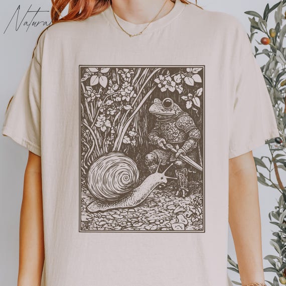 Medieval Shirt, Frog Snail Tapestry t-shirt, Weird Stuff, Unhinged shirts, Weirdcore clothing, Mushroom motif, Goblincore, Funny Meme Shirt