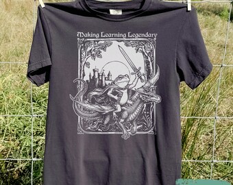Making learning legendary tee, Bookish Funny Frog Dragon Shirt, Weirdcore Medieval Sweatshirt, Weird Teacher Shirt, Adult Librarian tee