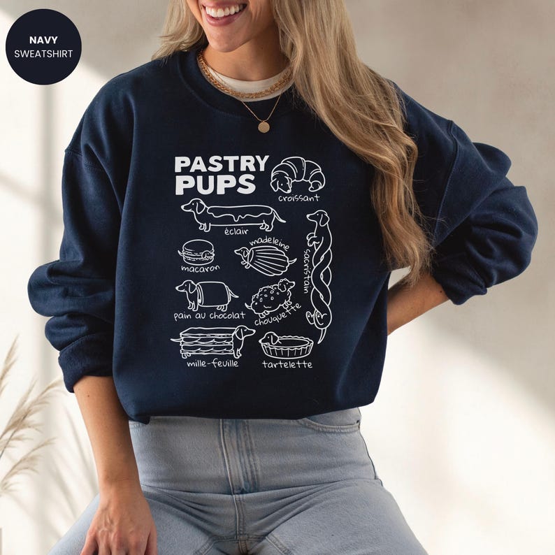 Comfort Colors® Pastry Pups tee, Funny Dachshund Shirt, Daschund t-shirts, French Baking Sweatshirt, Foodie gift for weiner dog mom zdjęcie 8