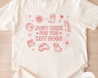 Here for the hot dogs shirt, Shih Tzu sweatshirt, Fourth of July Comfort Colors, Sausage shih tzu tee, 4th of july, Independence Day Shirts