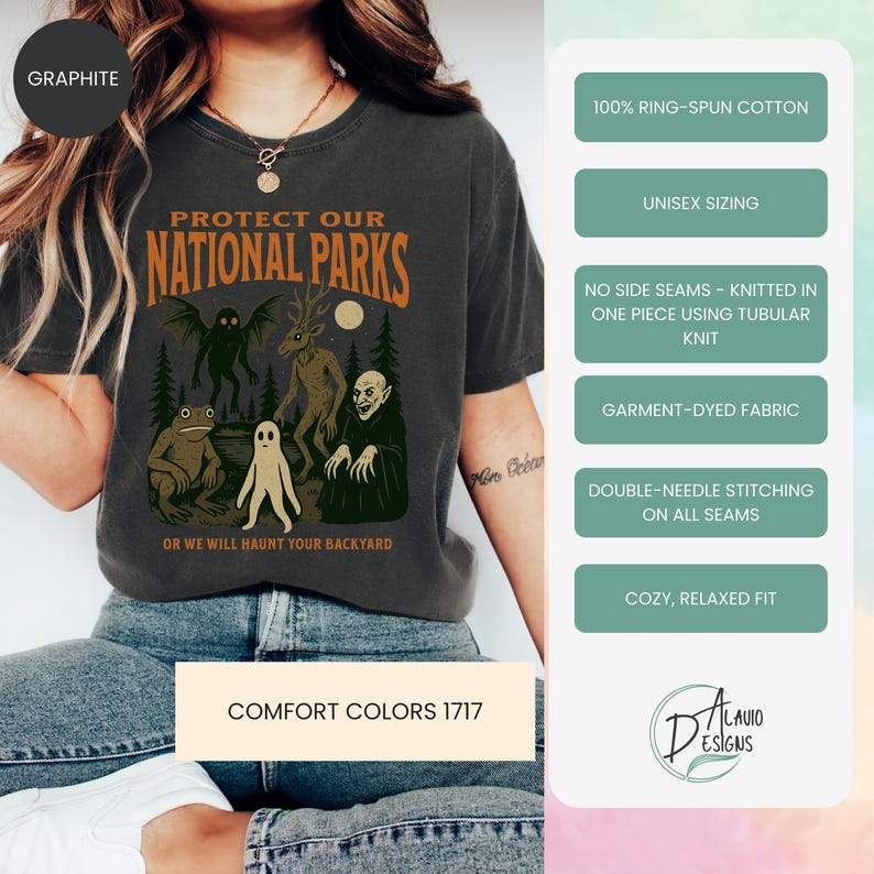 Mothman Shirt, Cryptid tshirt, Cryptidcore aesthetic, Wendigo tee, Weirdcore Vampire gifts, Folk Horror Clothing, Alt National Park Shirts Graphite