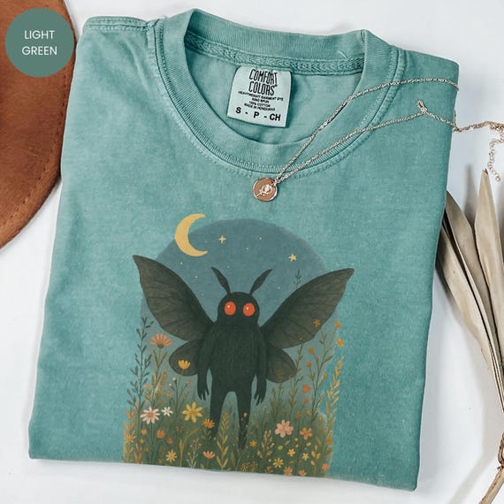 Comfort Colors® Mothman Wildflowers Shirt, Whimsigoth Shirts, Boho Cottagecore clothes, Summerween shirt, Halloween Cryptid Moon Sweatshirt