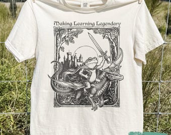 Making learning legendary tee, Bookish Funny Frog Dragon Shirt, Weirdcore Medieval Sweatshirt, Weird Teacher Shirt, Adult Librarian tee