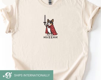 Huzzah Funny Medieval Corgi Shirt, Tri-color Corgi Knight Sweatshirt, gift for dog mom