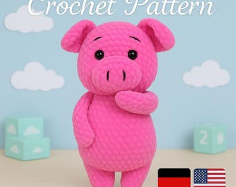Haakpatroon pluche varken – schattige amigurumi-pdf-tutorial, knuffel DIY, beginnersvriendelijk (Engels-Duits)