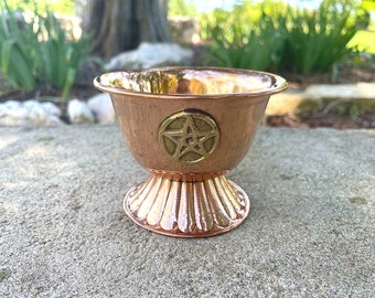 Copper Footed Offering Bowl with Brass Pentacle Motif 4"