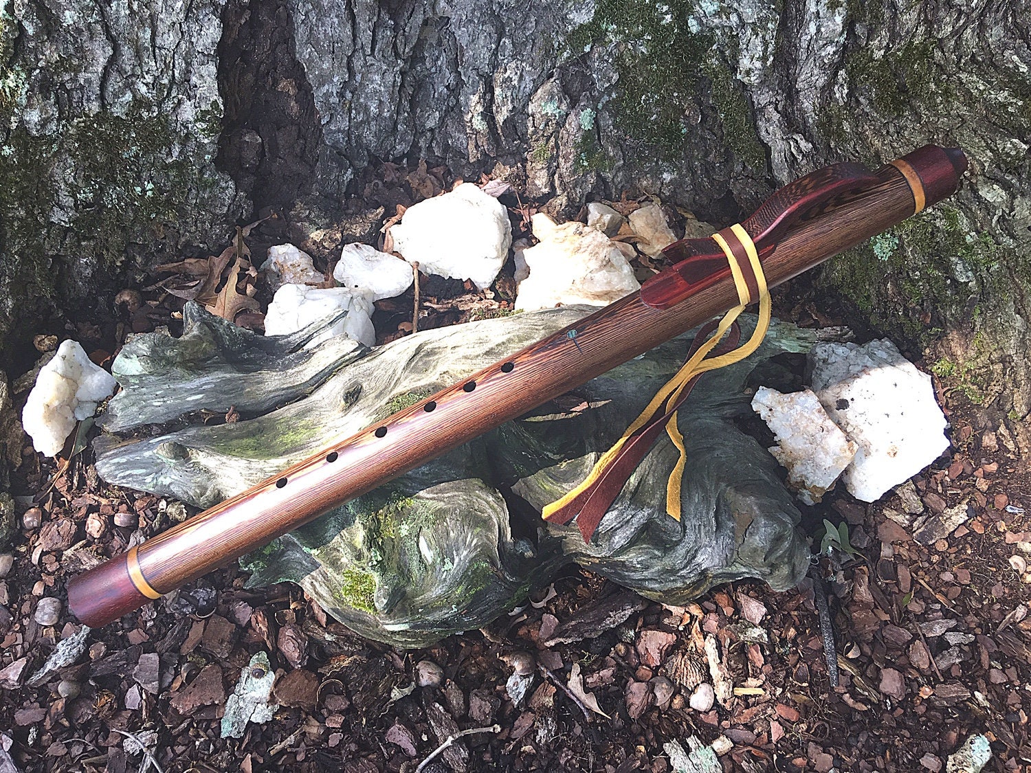 Native American Style Flute, African Wenge Key of E, Tree of Life Designs