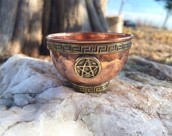 Copper Offering Bowl with Brass Pentacle Motif 3"