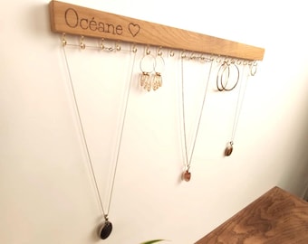 Oak Wood Wall Mounted Jewelry Organizer, Wood Jewelry Storage, Bracelet Holder, Necklace Holder, Oak, Gift for Her
