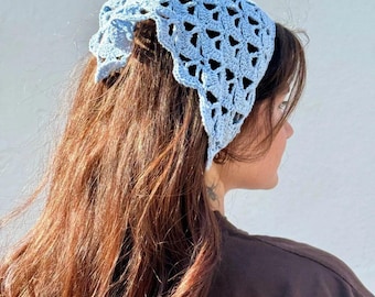 Patterned Handmade Crochet Knitted Bandana, Boho Crochet Headband, Colorful Net Pattern Bandana, Handmade Knitted Headband, 100% Cotton