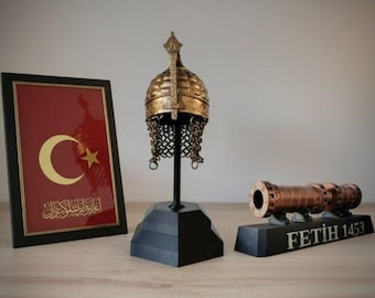 Ottoman Warrior Helmet Figurine, 3D Printed Historical Warrior Helmet, Islamic Gift Box Muslim Home Decoration, Trinket Islamic Gift Set