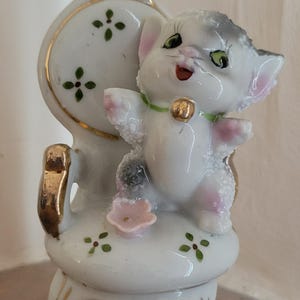 Vintage Japan Porcelain Cat Figurine: Hand-Painted Gold Trim, Sugar Glaze
