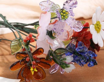 Handmade Glass Birth Month Flower Bouquet,Glass Birth Flower, Birthday Gift for Mom/Friends, Christmas Gift for Her, Home Decor