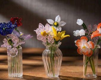 Mini Glass Birth Month Flower, Glass Flower Bouquet, Birth Flower Gift, Home Decor for Mom/Grandma, Birthday Gift for Her