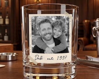 Vaso de whisky personalizado con foto de papá, regalo del Día del Padre, vaso personalizado para papá, regalo para el abuelo, regalo de cumpleaños para papá primerizo