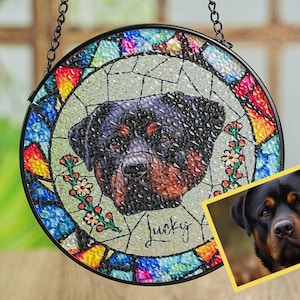 Custom Pet Portrait Stained Glass Suncatcher, Pet Memorial Gift Custom Pet Portrait from Photo, Dog Cat Portrait Lightcatcher Window Hanging