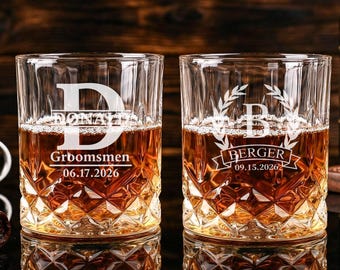 Personalized Whiskey Glass for Groomsmen, Custom Engraved Rocks Glass, Best Man Gift, Groomsman Proposal Gift, Wedding Gift for Him