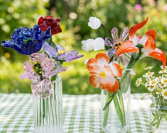 Glass Birth Month Flower Bouquet, Handmade Birth Flower Gift for Mom, Personalized Birthday Gift for Her, Floral Home Decor