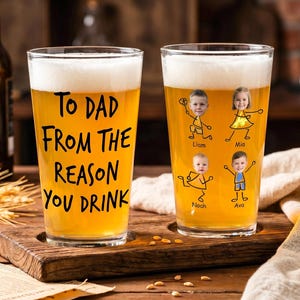 Anpassat ölglas med barnfoto, personlig fars dag-present till pappa, roligt pintglas från barn, bästa pappa någonsin ölmugg