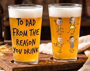 Vaso de cerveza personalizado con foto infantil, regalo personalizado para el Día del Padre, vaso de pinta divertido de los niños, vaso de cerveza "El mejor papá del mundo"