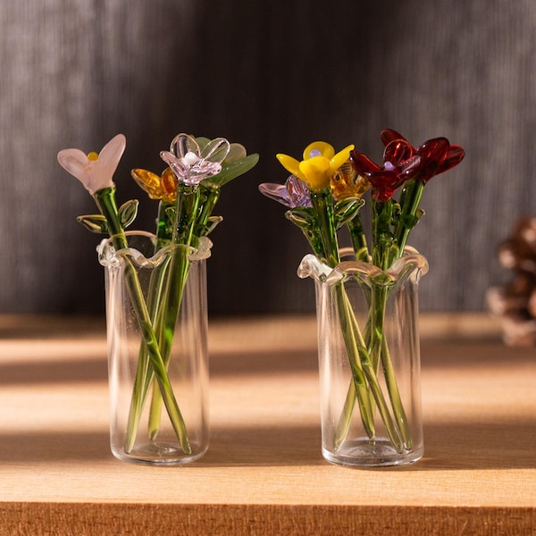 Glazen minibloemboeket: handgemaakt borosilicaatbeeldje, woondecoratie