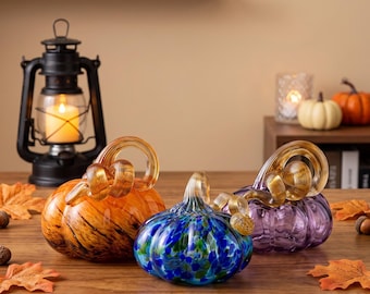 Hand Blown Glass Pumpkin, Halloween Home Decor, Spooky Autumn Decoration, Fall Table Accent, Unique Halloween Gift