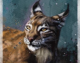 Watercolour lynx painting print