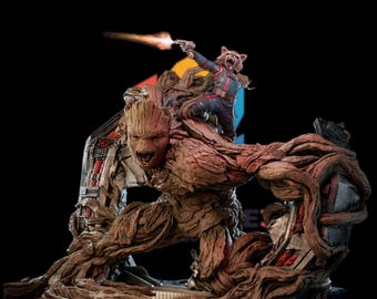 Groot & Rocket Dynamic Battle Diorama