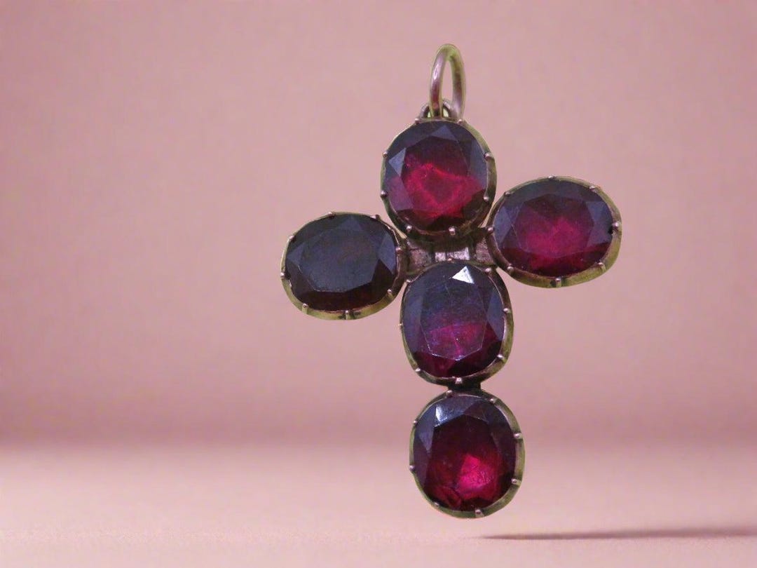 Antique 10K Gold Georgian Foiled Flat Cut Garnet Cross Charm Brooch - Etsy