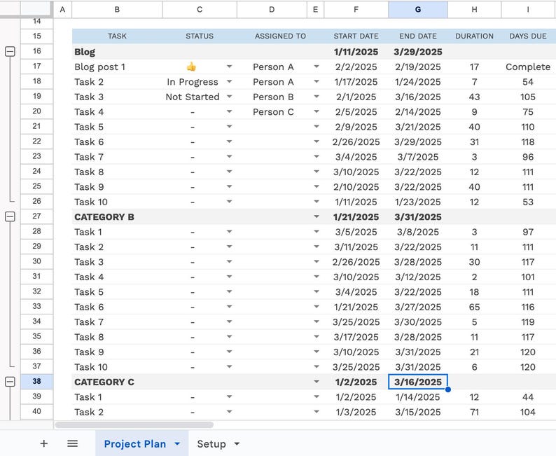 Project Schedule Gantt Chart Template: Google Sheets (digital Download ...