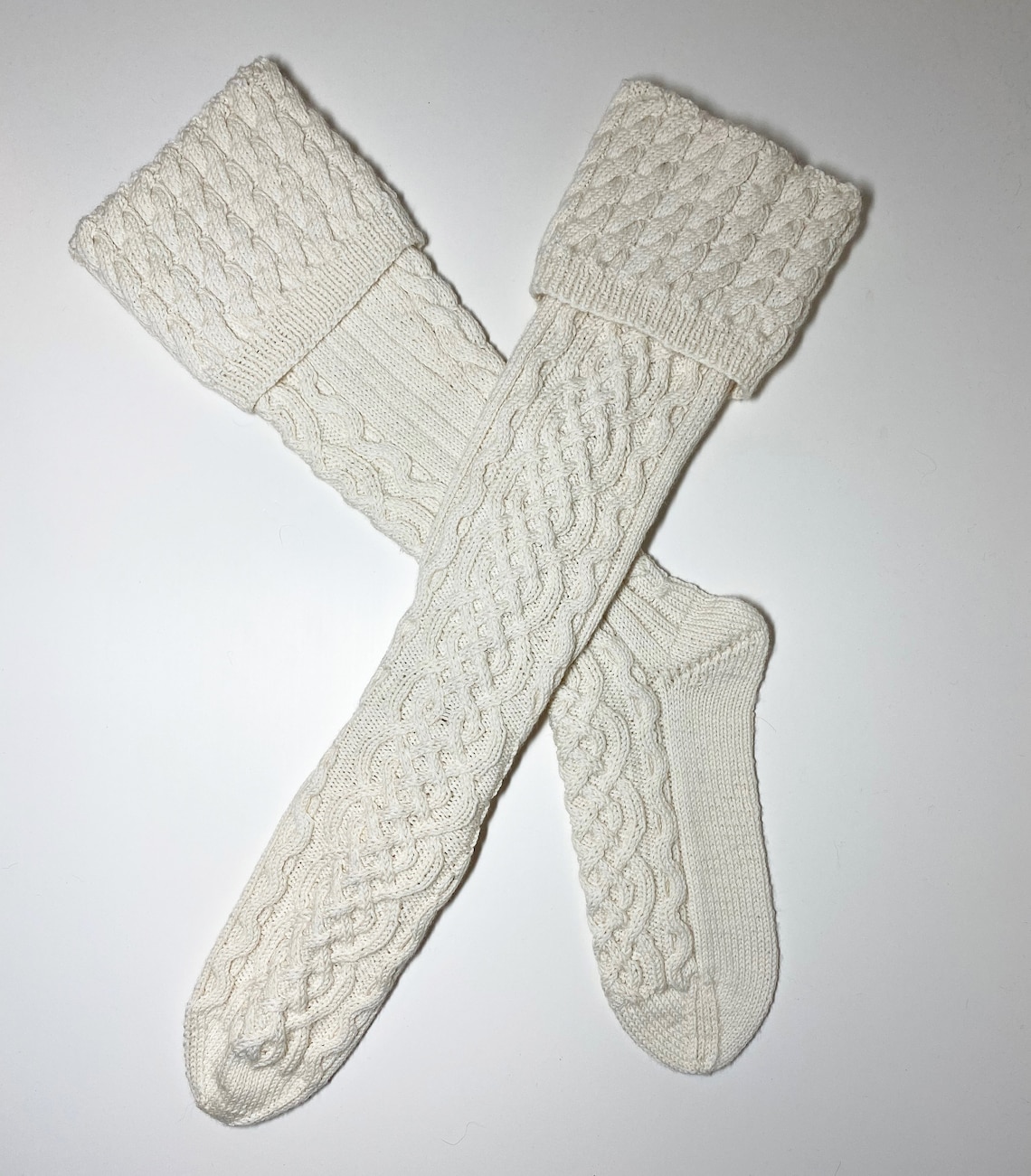 Cable Knit KNEE HIGH SOCKS White Long Stockings Boot Socks Etsy