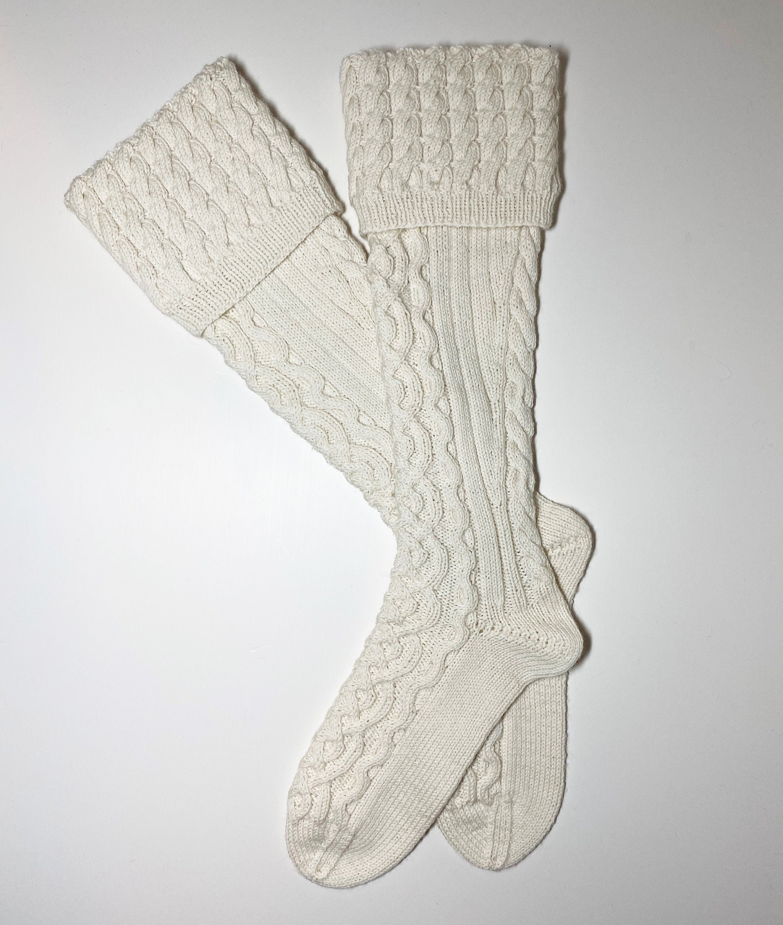 Cable Knit KNEE HIGH SOCKS White Long Stockings Boot Socks Etsy
