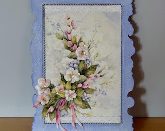 Floral shadow box – 3D picture with flowers in a frame, handmade wall decor, unique home decoration